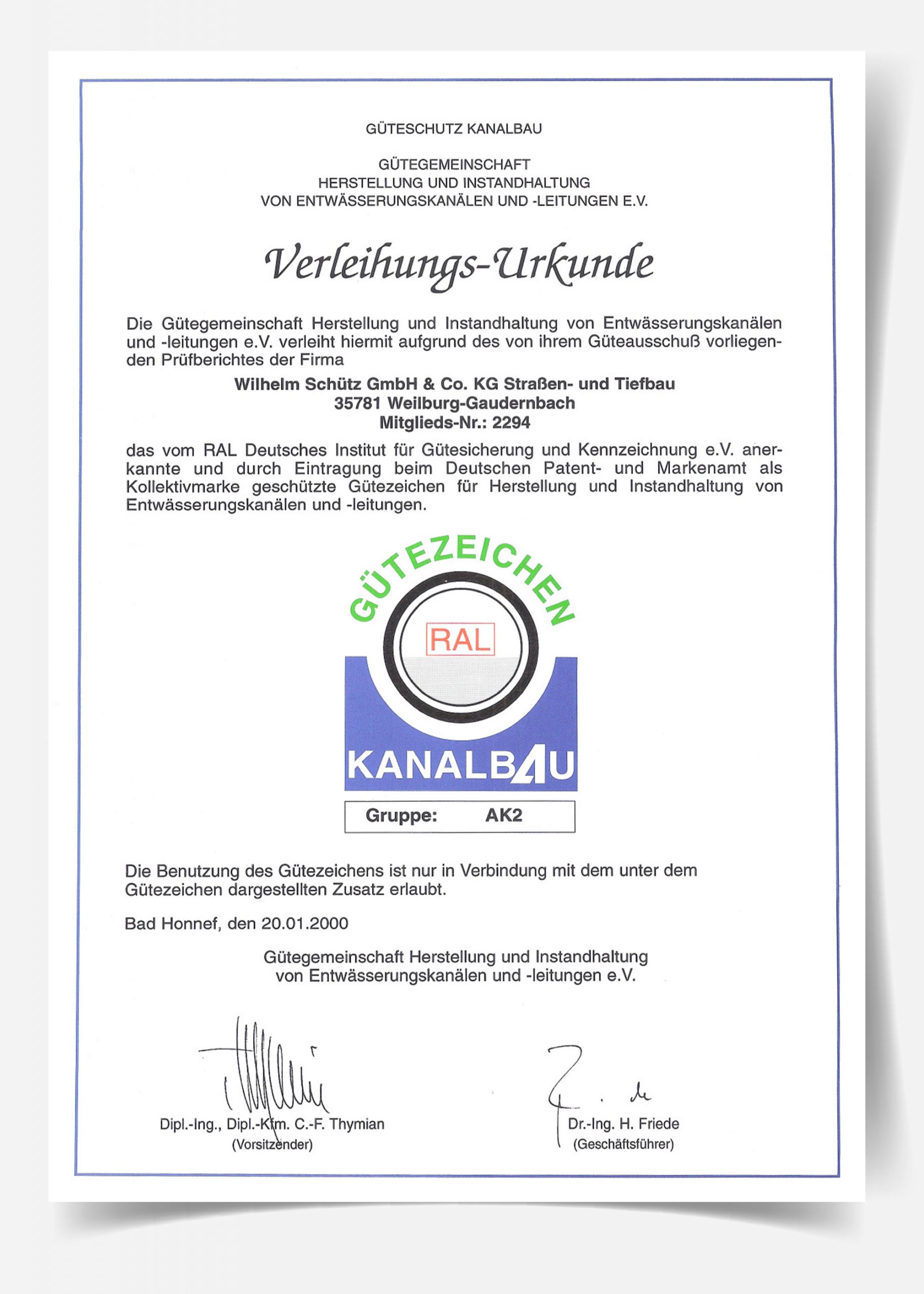 Certification - Wilhelm Schütz